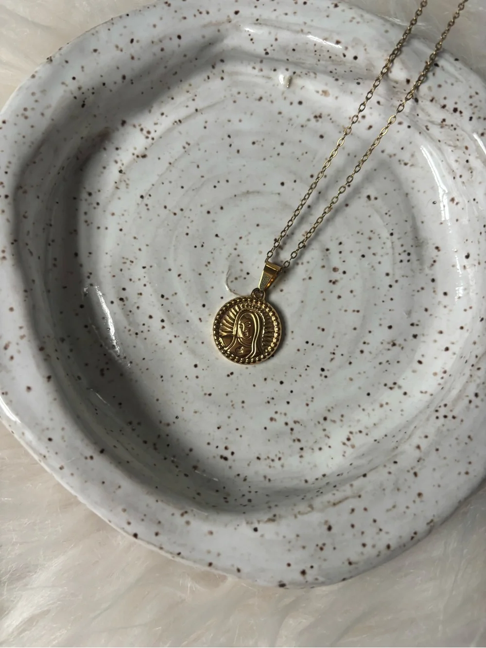 Gold Virgin Mary necklace with earrings